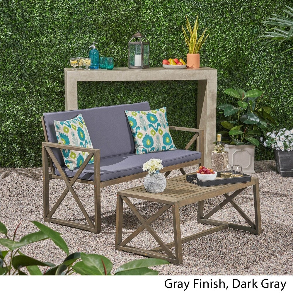 Andora Outdoor Cushioned Acacia Loveseat w/ Coffee Table by Christopher Knight Home