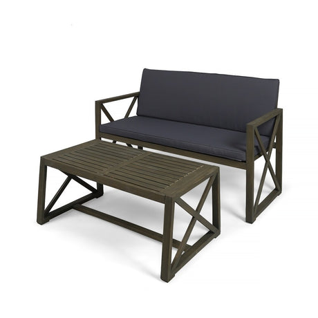 Andora Outdoor Cushioned Acacia Loveseat w/ Coffee Table by Christopher Knight Home