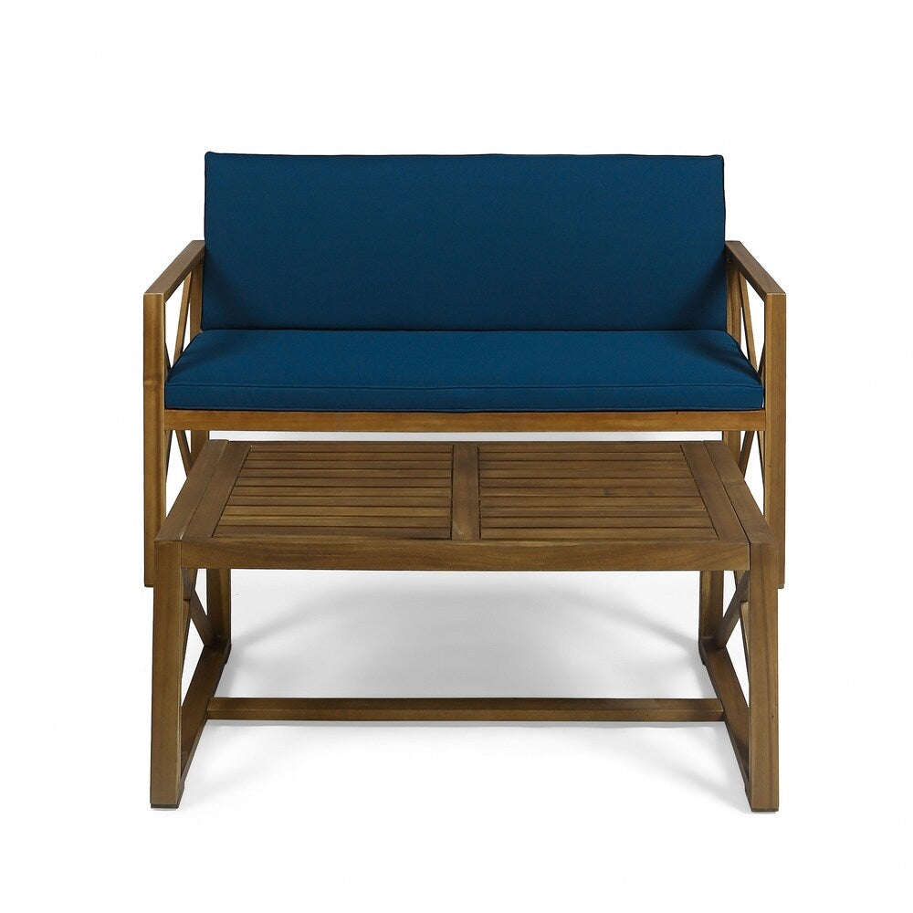 Andora Outdoor Cushioned Acacia Loveseat w/ Coffee Table by Christopher Knight Home