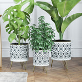 Andrey Black/White Hexagonal Indoor Metal Pot Planters (Set of 3) - 11.5"H x 8.5"W x 8.5"D