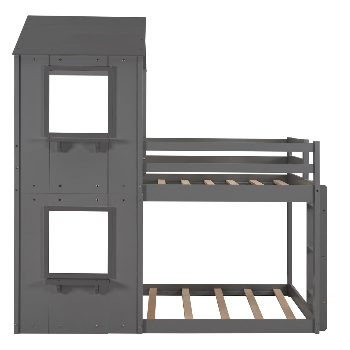 Angel Twin Over Twin Bunk Bed Wood Bed with Roof