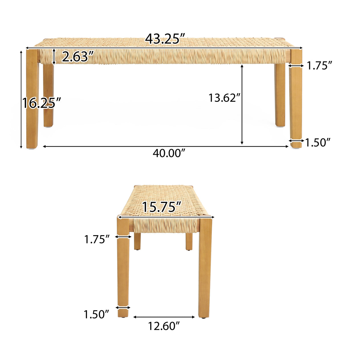 Angie Outdoor Modern Industrial Acacia Wood Bench by Christopher Knight Home - 43.25" W x 15.75" D x 16.25" H