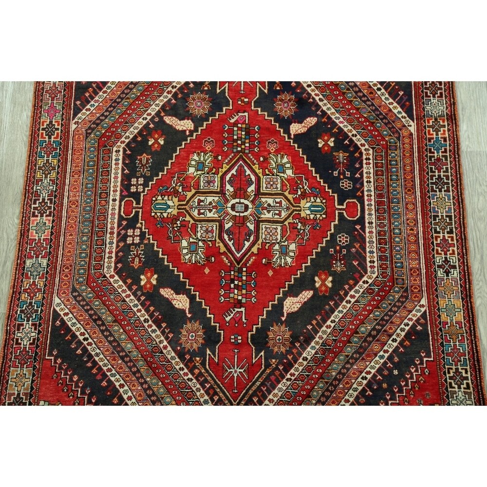 Animal Pictorial Geometric Kashkoli Persian Area Rug Handmade - 5'5" x 9'1"