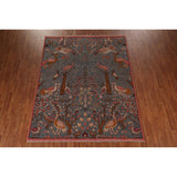 Animals Design Gray Ziegler Indian Area Rug Handmade Wool Carpet - 7'9"x 9'9"