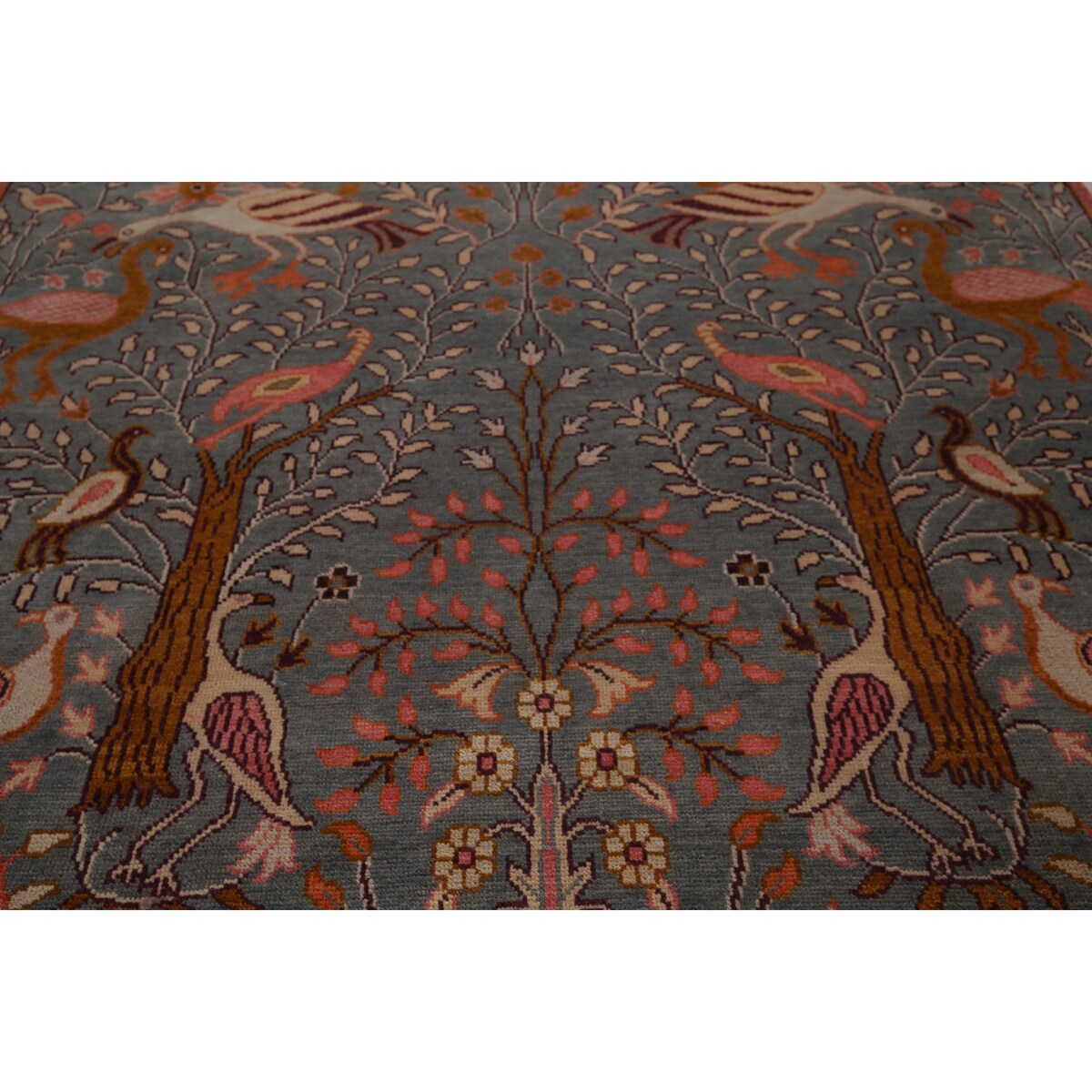 Animals Design Gray Ziegler Indian Area Rug Handmade Wool Carpet - 7'9"x 9'9"