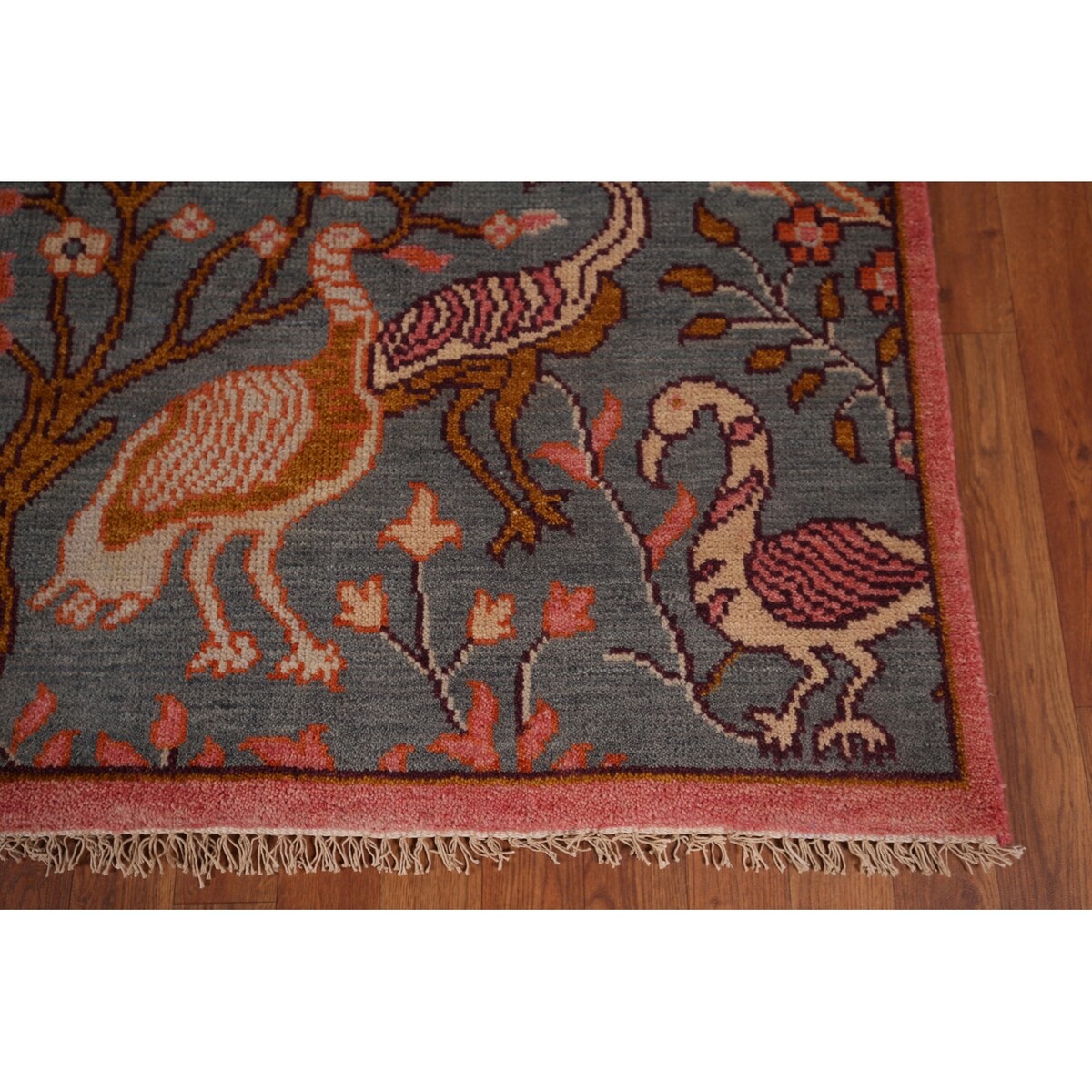 Animals Design Gray Ziegler Indian Area Rug Handmade Wool Carpet - 7'9"x 9'9"