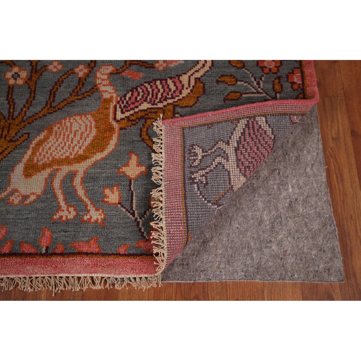 Animals Design Gray Ziegler Indian Area Rug Handmade Wool Carpet - 7'9"x 9'9"
