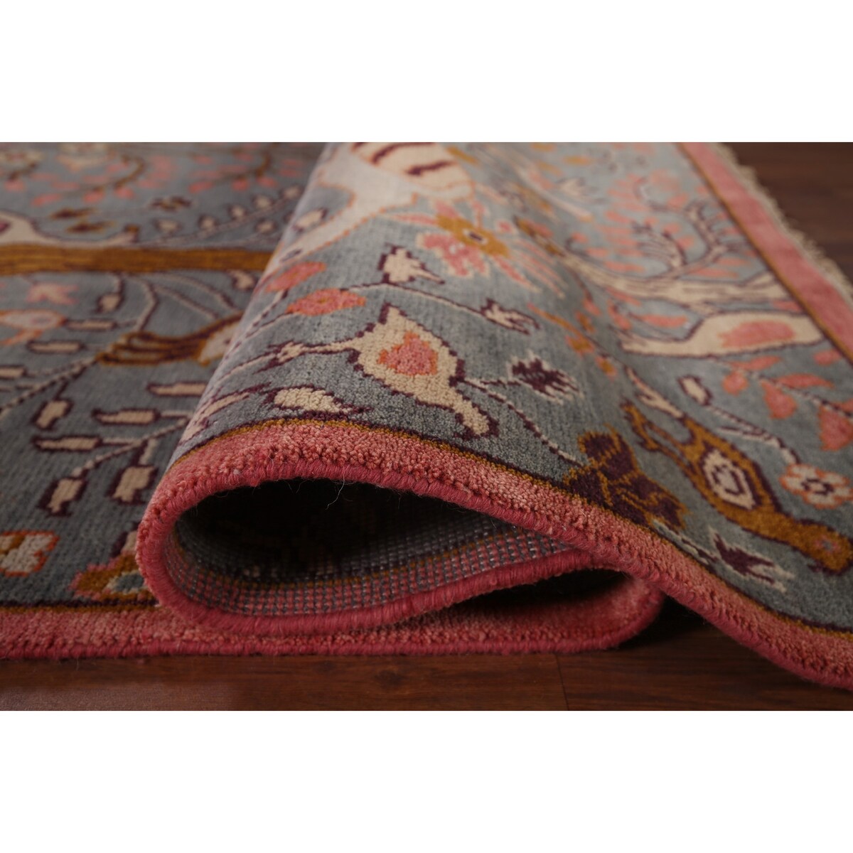 Animals Design Gray Ziegler Indian Area Rug Handmade Wool Carpet - 7'9"x 9'9"