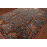 Animals Design Gray Ziegler Indian Area Rug Handmade Wool Carpet - 7'9"x 9'9"