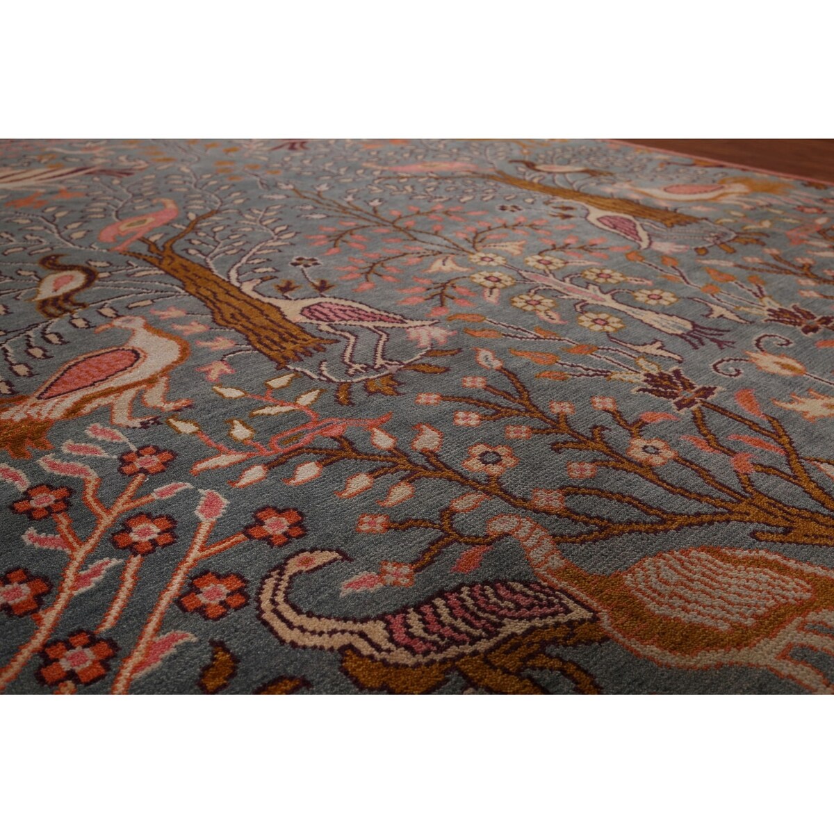 Animals Design Gray Ziegler Indian Area Rug Handmade Wool Carpet - 7'9"x 9'9"
