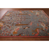 Animals Design Gray Ziegler Indian Area Rug Handmade Wool Carpet - 7'9"x 9'9"