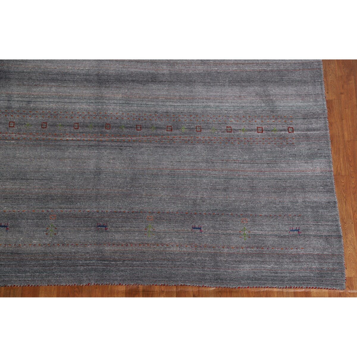 Animals Gray Gabbeh Indian Area Rug Handmade Wool Carpet - 7'11"x 9'6"