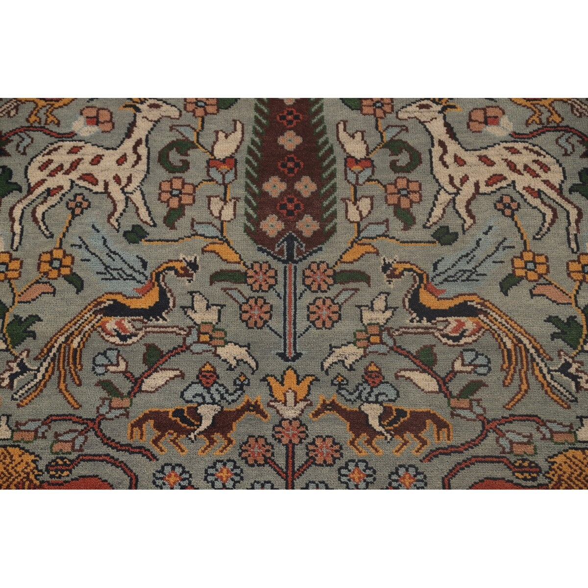 Animals Hunting Design Ziegler Area Rug Handmade Wool Carpet - 7'11" x 9'11"
