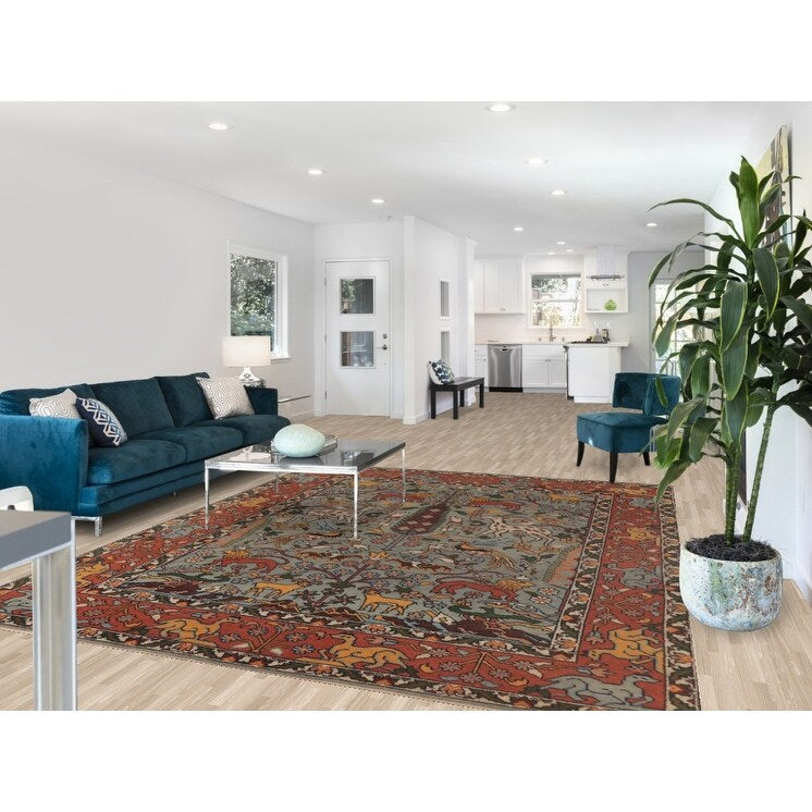 Animals Hunting Design Ziegler Area Rug Handmade Wool Carpet - 7'11" x 9'11"