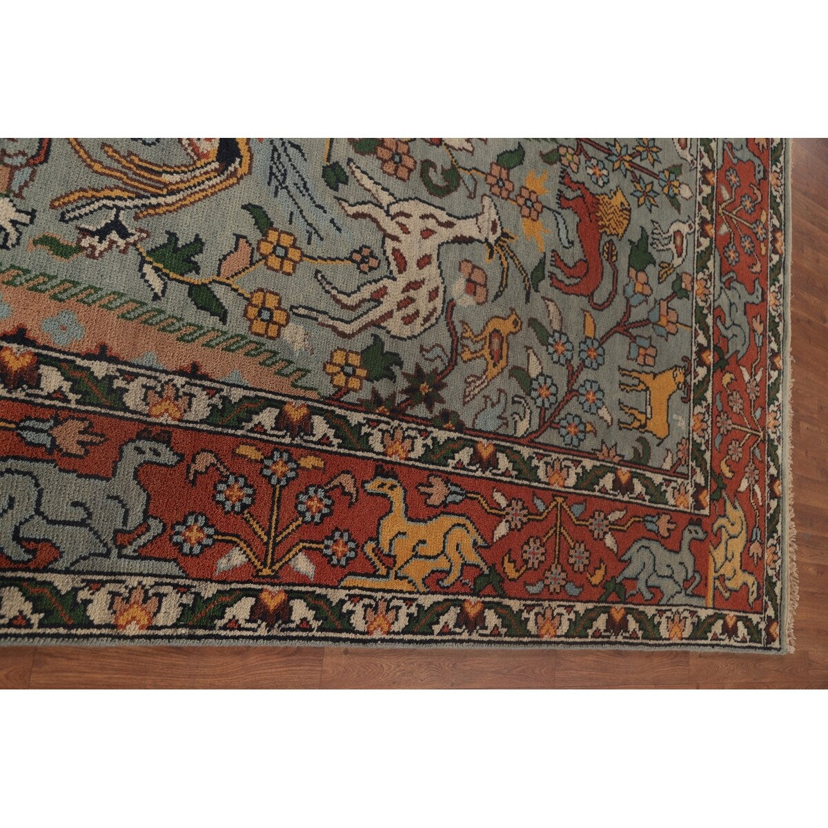 Animals Hunting Design Ziegler Area Rug Handmade Wool Carpet - 7'11" x 9'11"