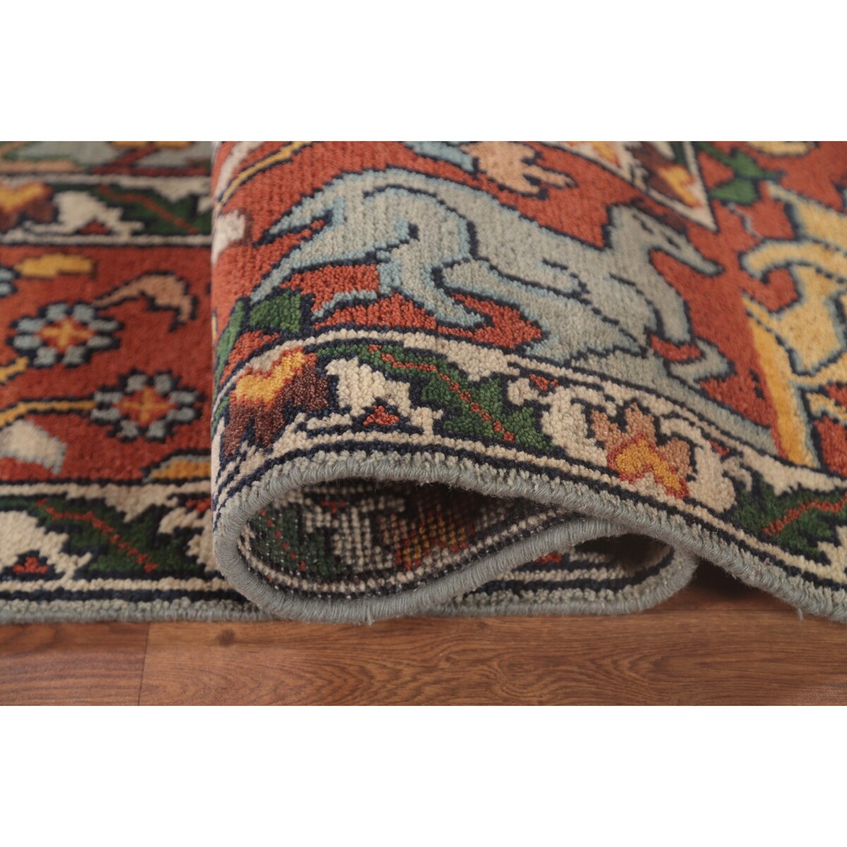 Animals Hunting Design Ziegler Area Rug Handmade Wool Carpet - 7'11" x 9'11"