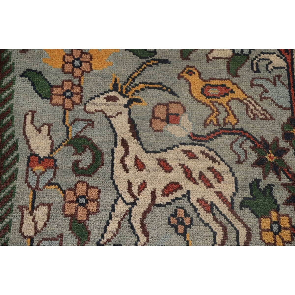 Animals Hunting Design Ziegler Area Rug Handmade Wool Carpet - 7'11" x 9'11"