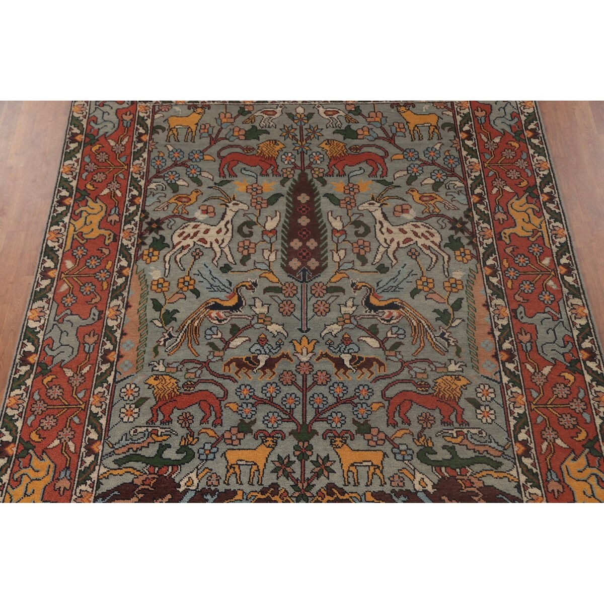 Animals Hunting Design Ziegler Area Rug Handmade Wool Carpet - 7'11" x 9'11"