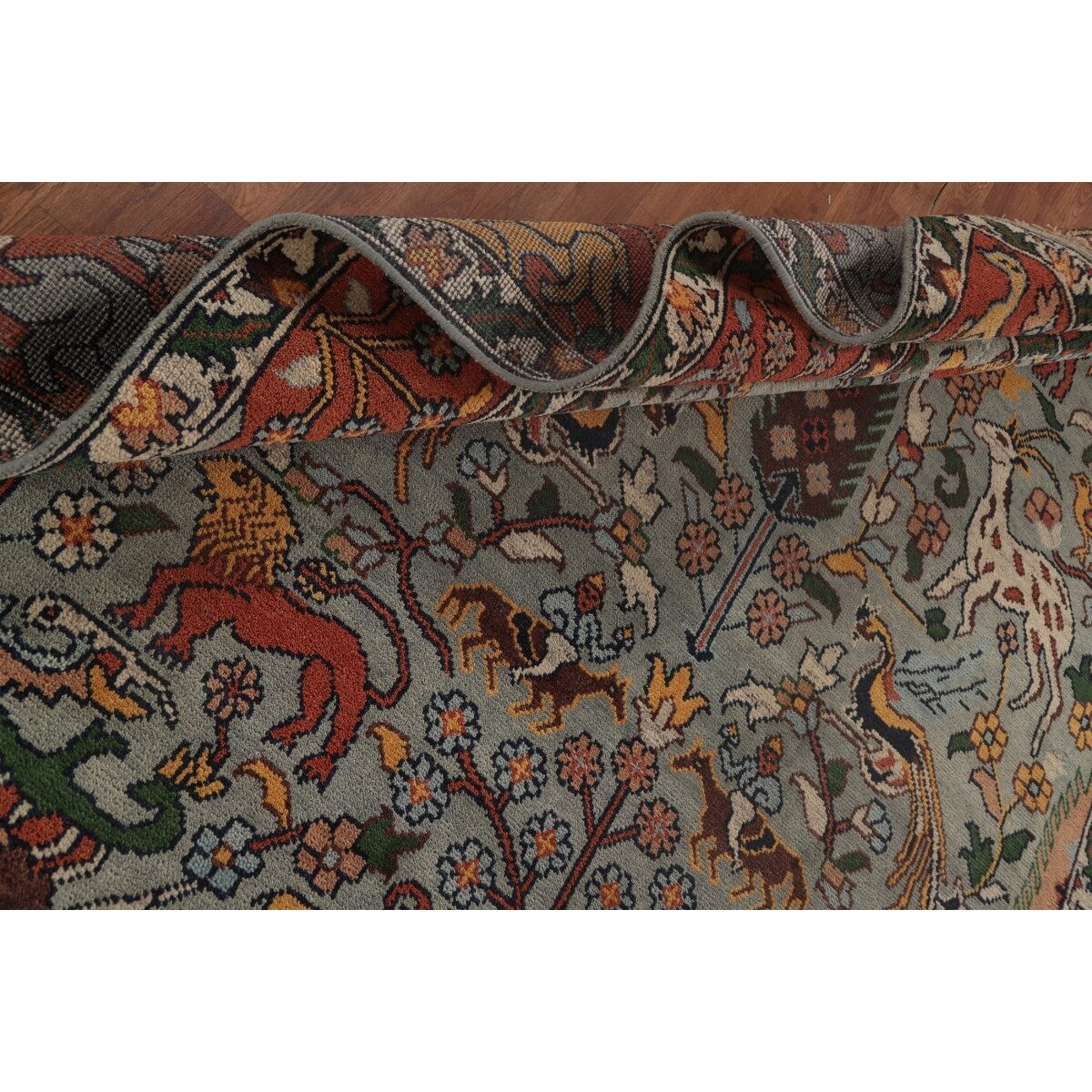 Animals Hunting Design Ziegler Area Rug Handmade Wool Carpet - 7'11" x 9'11"