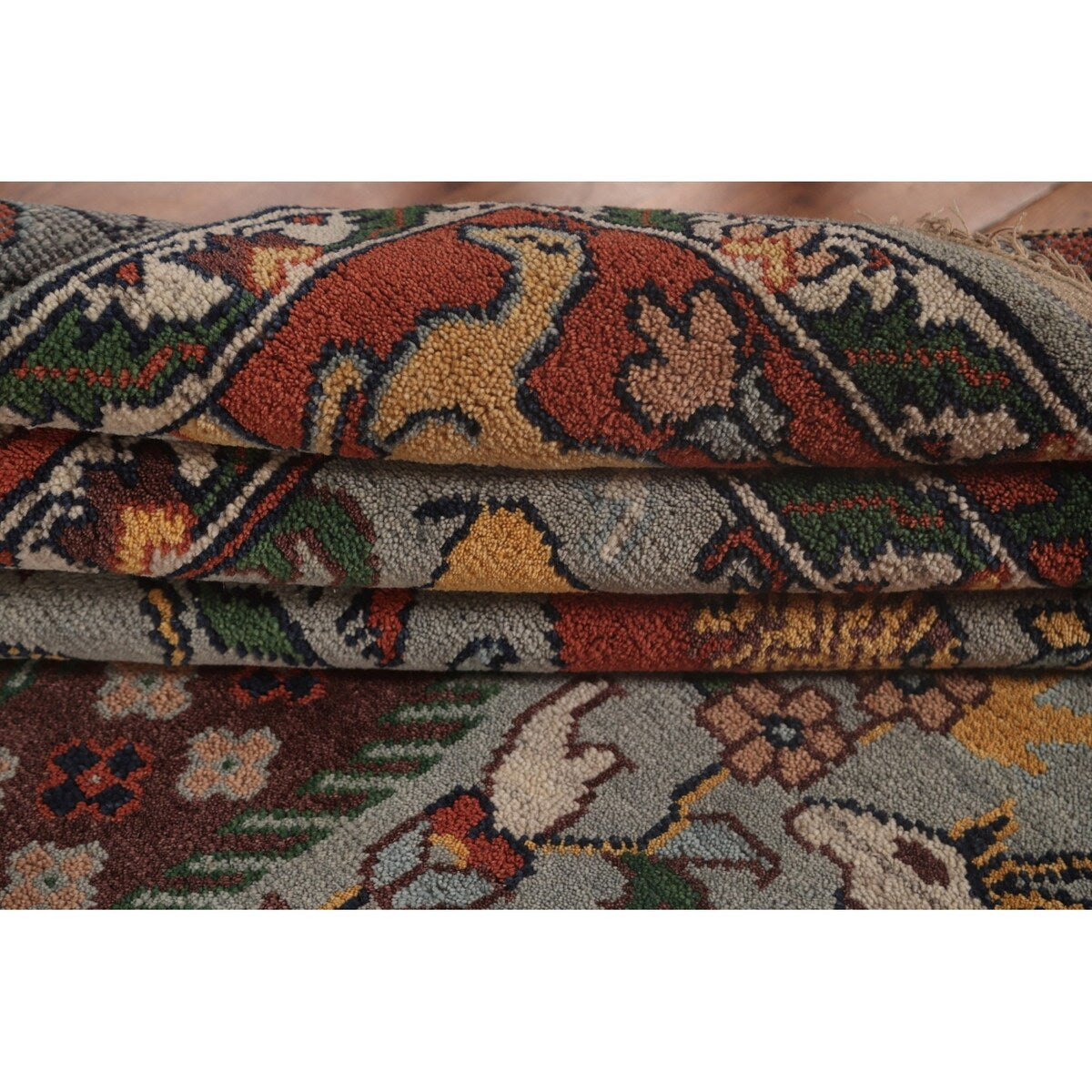 Animals Hunting Design Ziegler Area Rug Handmade Wool Carpet - 7'11" x 9'11"