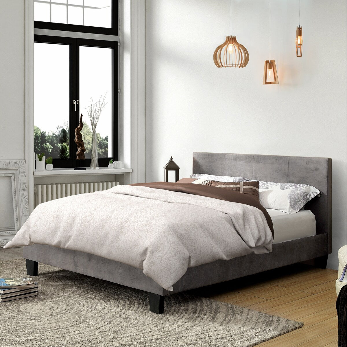 Anita II Contemporary Grey Fabric Platform Bed
