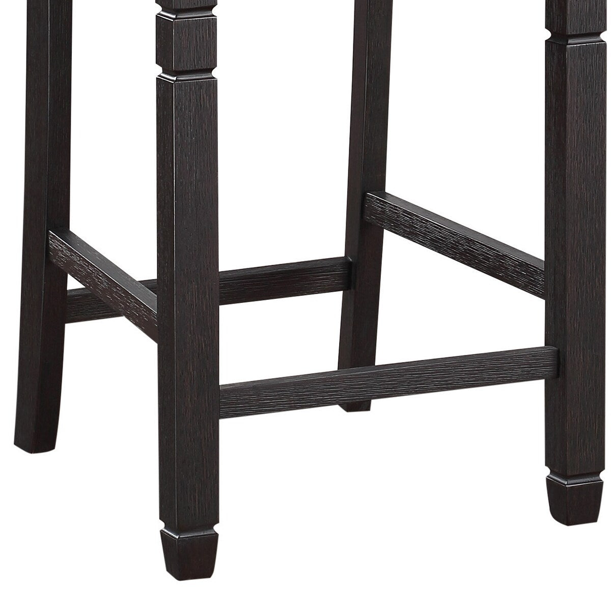 Anji 26 Inch Counter Chair, Jet Black Wood Frame, Piped Stitching, Beige