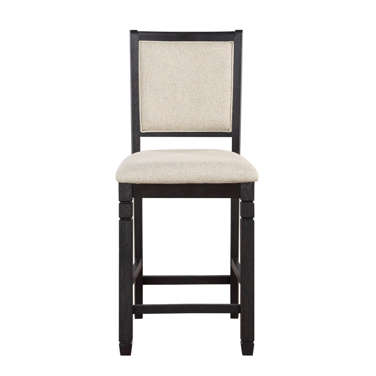 Anji 26 Inch Counter Chair, Jet Black Wood Frame, Piped Stitching, Beige
