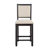 Anji 26 Inch Counter Chair, Jet Black Wood Frame, Piped Stitching, Beige