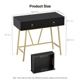 Anmytek 35.4" Black Gold Computer Desk Modern Home Office Writing Desk with 2 Drawers