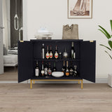 Anmytek Mid-Century Modern Black Wood Rattan Buffet Sideboard Accent Cabinet with 2 Doors