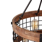 Anmytek Modern Farmhouse 5-Light Wooden Drum Chandeliers Round Metal Pendant Lights for Dining Room