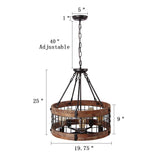 Anmytek Modern Farmhouse 5-Light Wooden Drum Chandeliers Round Metal Pendant Lights for Dining Room