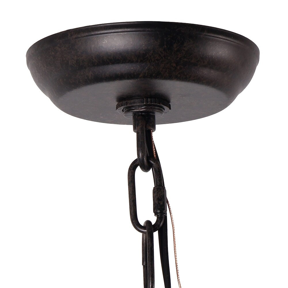 Anmytek Modern Farmhouse 5-Light Wooden Drum Chandeliers Round Metal Pendant Lights for Dining Room