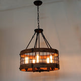 Anmytek Modern Farmhouse 5-Light Wooden Drum Chandeliers Round Metal Pendant Lights for Dining Room