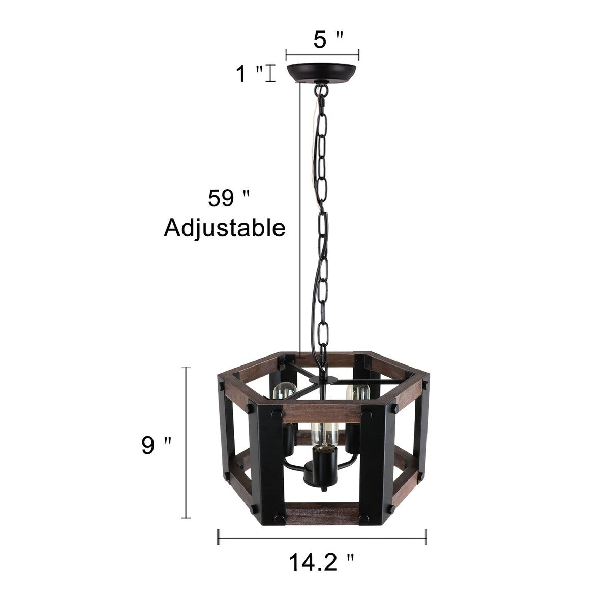 Anmytek Round Wood Farmhouse Chandelier Drum-Shape Dining Room Rustic Island Ceiling Pendant Lighting Fixture