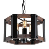 Anmytek Round Wood Farmhouse Chandelier Drum-Shape Dining Room Rustic Island Ceiling Pendant Lighting Fixture