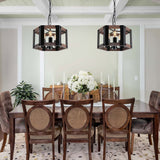 Anmytek Round Wood Farmhouse Chandelier Drum-Shape Dining Room Rustic Island Ceiling Pendant Lighting Fixture
