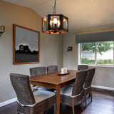 Anmytek Round Wood Farmhouse Chandelier Drum-Shape Dining Room Rustic Island Ceiling Pendant Lighting Fixture