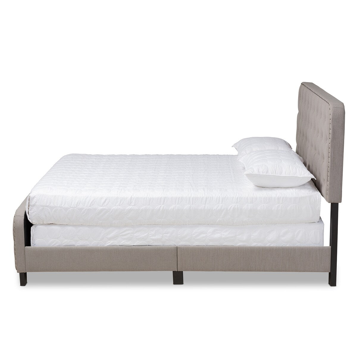 Annalisa Modern Transitional Grey Fabric Upholstered Button Tufted King Size Panel Bed