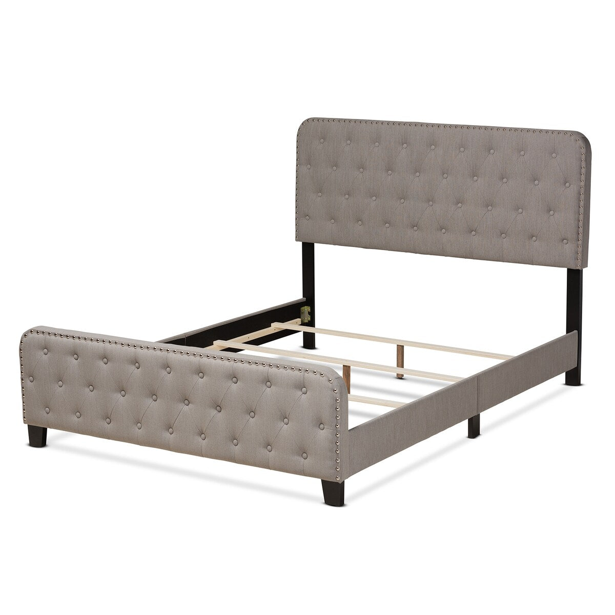 Annalisa Modern Transitional Grey Fabric Upholstered Button Tufted King Size Panel Bed