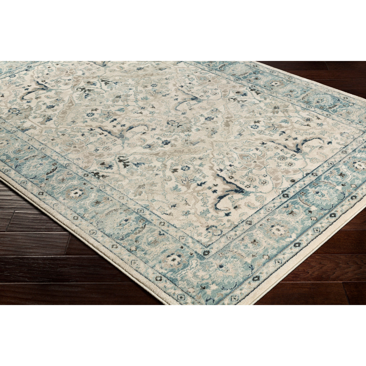 Annelie Teal & Grey Updated Traditional Area Rug - 2' x 3'