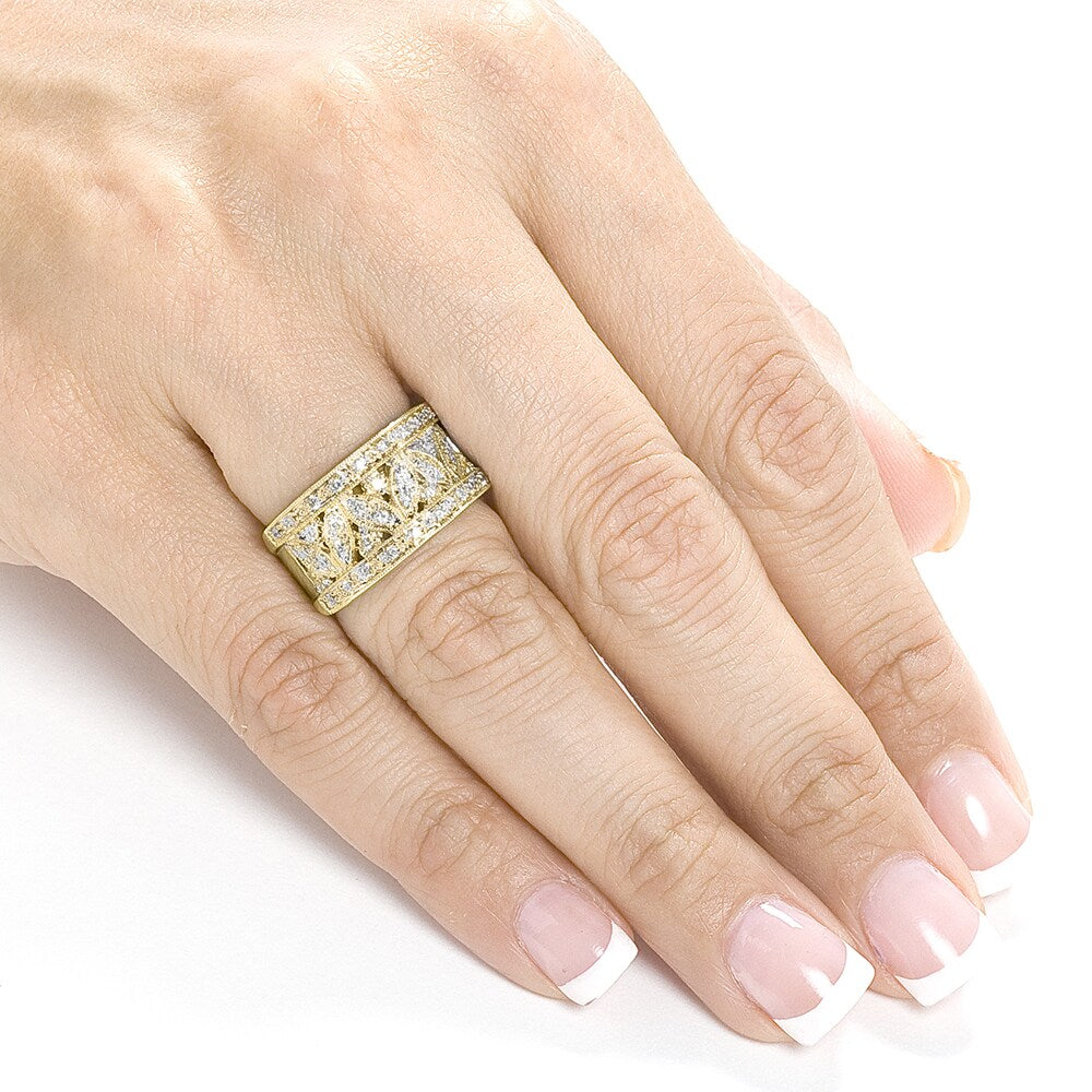 Annello by Kobelli 14k Yellow Gold 1/2ct TDW Diamond Floral Wide Band Anniversary Ring