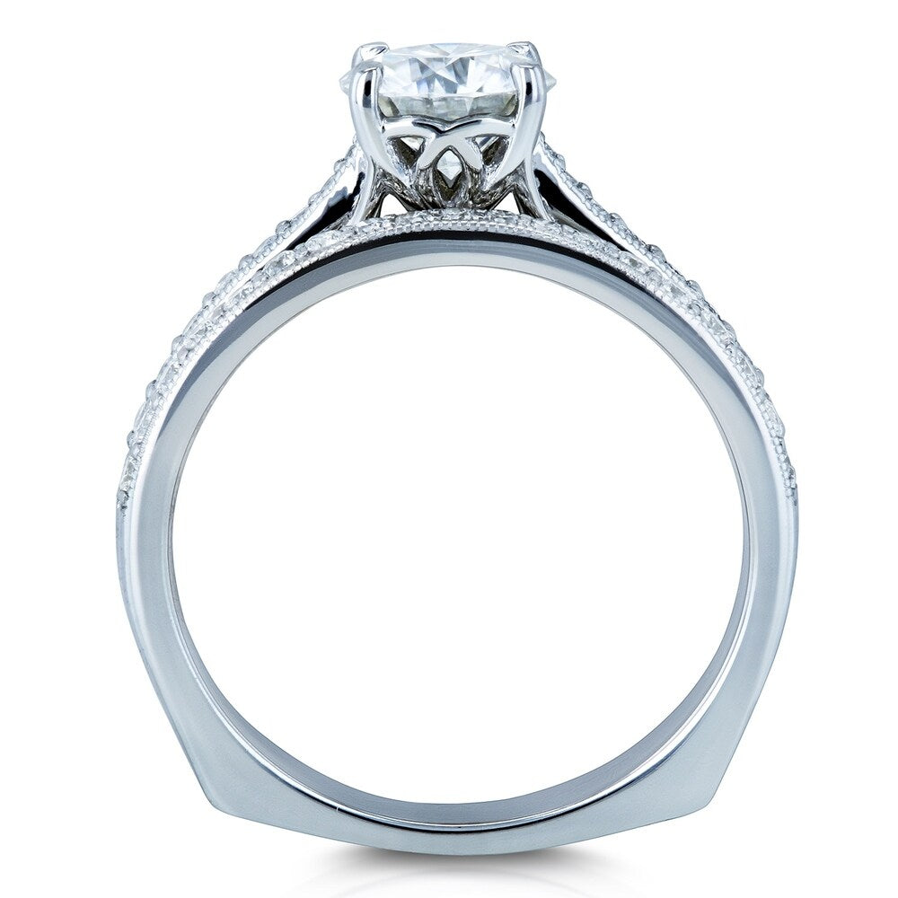 Annello by Kobelli 14k Gold 1 3/5ct TGW Round Forever One DEF Moissanite and Diamond Square Shank Vintage Trellis Bridal Set
