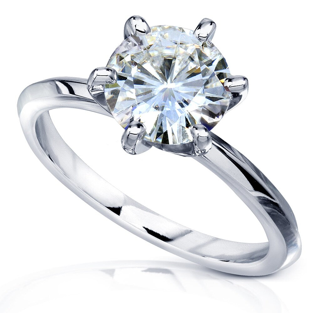 Kobelli 2 Carats Moissanite 14k Solid Gold Classic 6-Prong Solitaire Round Brilliant Plain Band Engagement Ring (GH/VS)