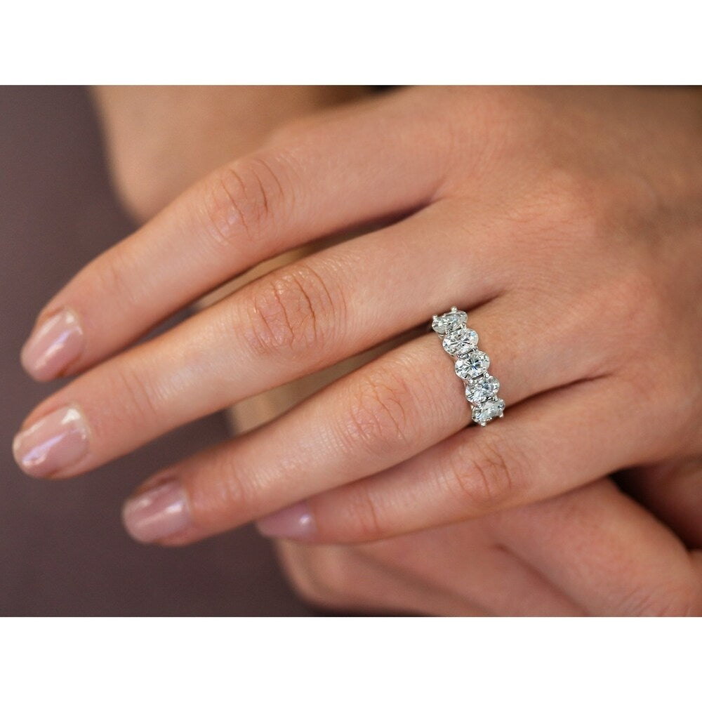 Kobelli 2.50 Carat Moissanite 14k Solid Gold Women's Five Stone Trellis X-Prong Oval Elena Wedding Band