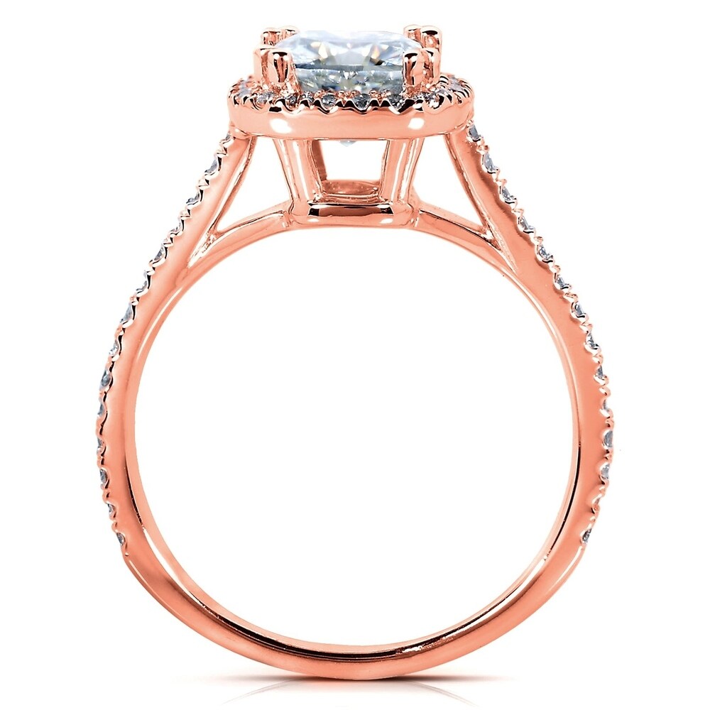 Annello by Kobelli 14k Rose Gold Cushion Moissanite and 1/4ct TDW Diamond Halo Engagement Ring