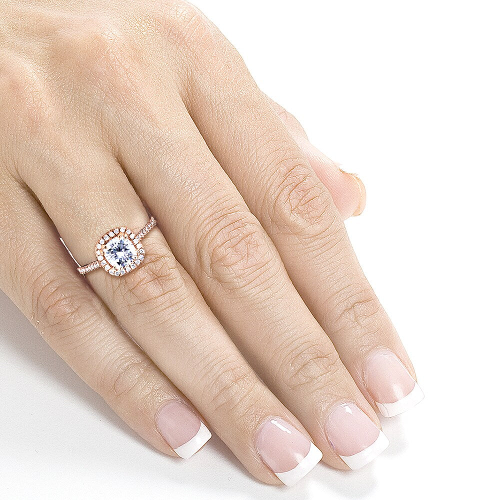 Annello by Kobelli 14k Rose Gold Cushion Moissanite and 1/4ct TDW Diamond Halo Engagement Ring