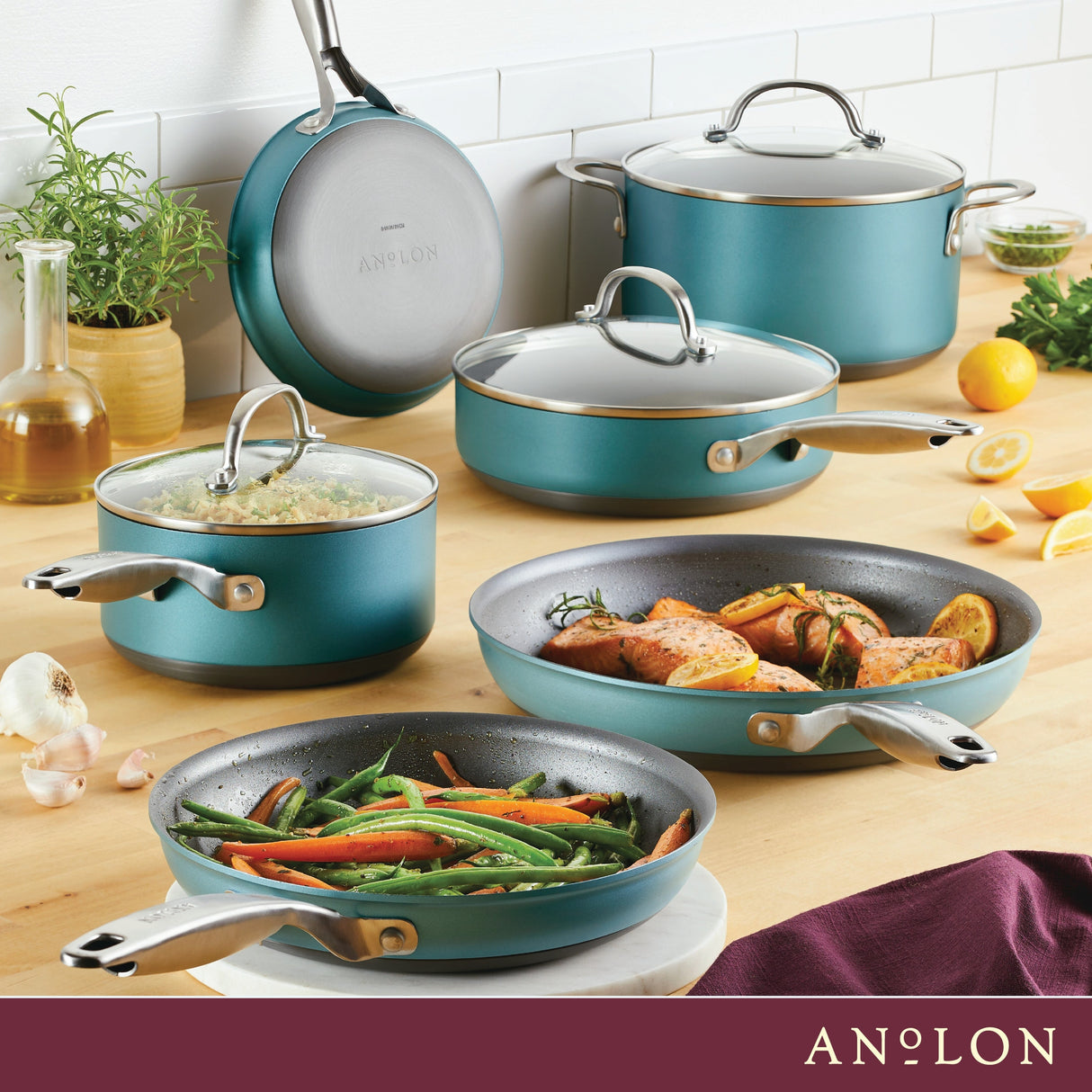 Anolon Achieve Hard Anodized Nonstick Cookware Pots and Pans Set, 9-Piece