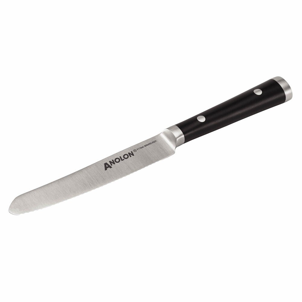 Anolon Cutlery 5-inch Black Japanese Stainless Steel Serrated Utility Knife with Sheath