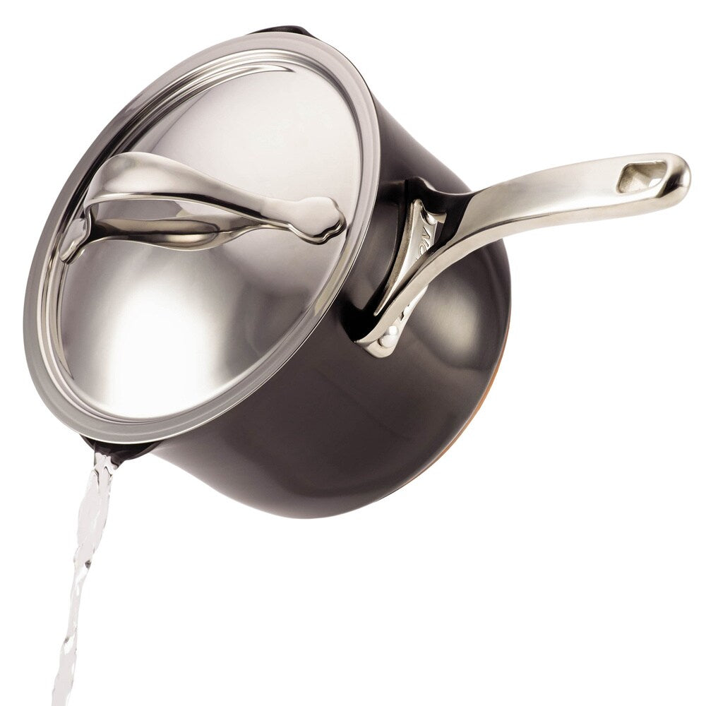 Anolon Nouvelle Copper Nonstick 3 1/2-quart Dark Grey Covered Straining Saucepan